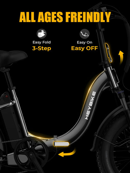 Heybike Ranger 2.0 Folding Electric Bike for Adults, 1400W Peak Motor Ebike