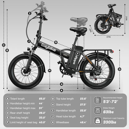 EUYBIKE Foldable Electric Bike for Adults, 48V 20Ah Removable Battery up to 80Miles, 20" Fat Tire 1000W Dirt Ebike