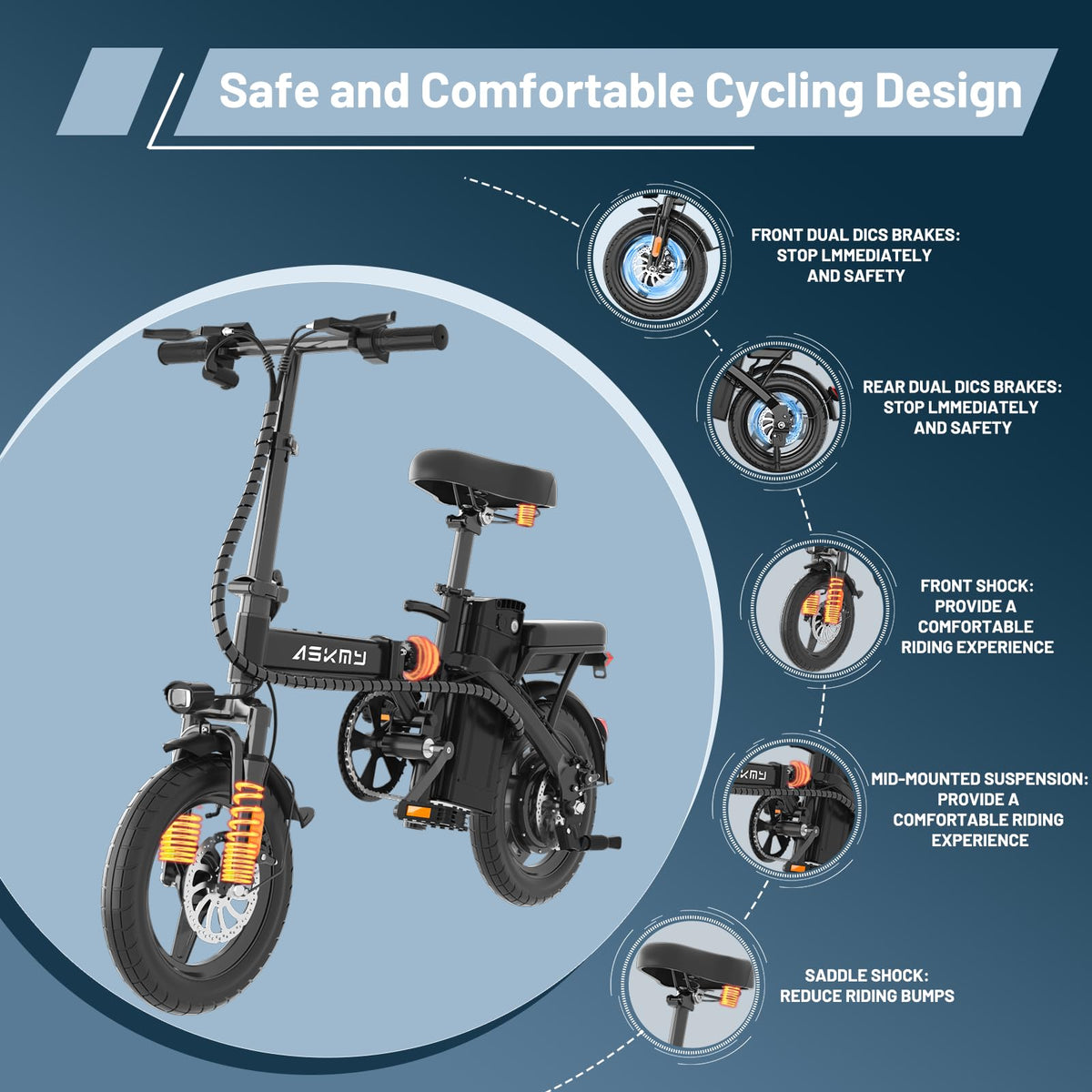 Folding Electric Bike for Adults and Teens, 14" E Bike for Daily Commuting