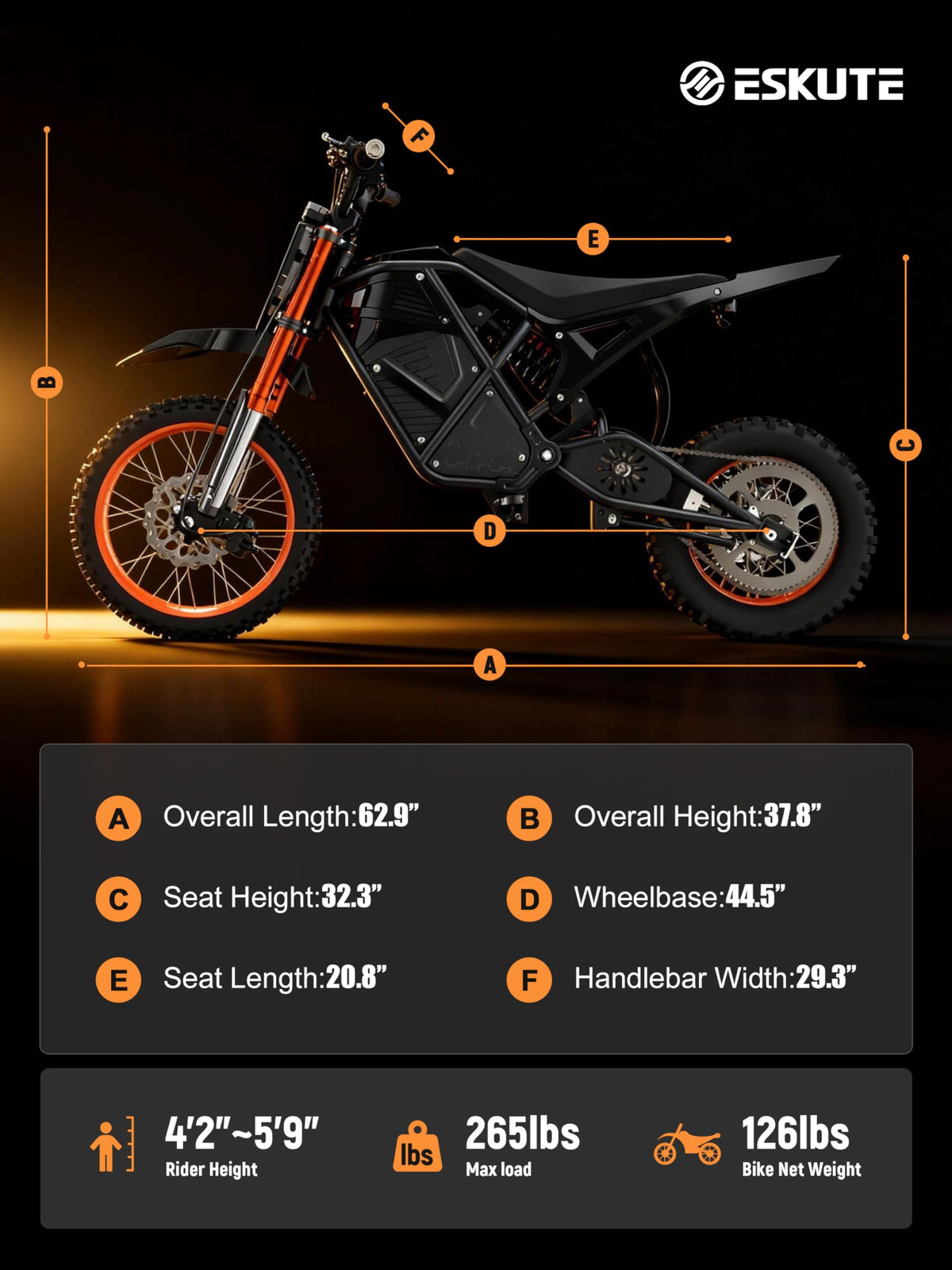 ESKUTE Electric Dirt Bike for Teens Adults, Mid-Drive Motor 3500W Peak, Electric Motorcycle 48V23Ah Battery