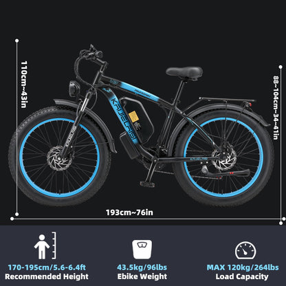 AWD Electric Bike for Adults, Peak 4000W Power 26” Fat Tire Ebike Dual Motor Electric Bicycles, 48V 22.4AH Removable Battery