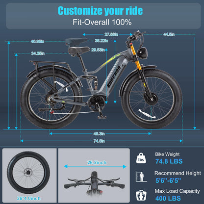BIGUODIR 3000W Peak AWD Dual Motor Electric Bike for Adults Foldable