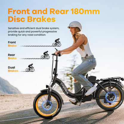 EUYBIKE Folding Electric Bike for Adults with Peak 1000W Motor, 48V 20AH Battery up to 80 Miles, 20" Fat Tire All Terrain Ebike