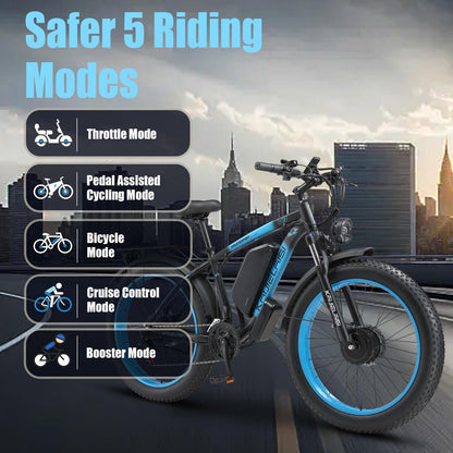 AWD Electric Bike for Adults, Peak 4000W Power 26” Fat Tire Ebike Dual Motor Electric Bicycles, 48V 22.4AH Removable Battery