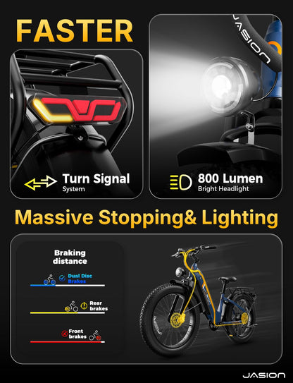 Jasion Thunder Electric Bike for Adults,1800W Peak Fat Tire E Bikes,26''x 4'',80 Miles with 864Wh Removable Battery