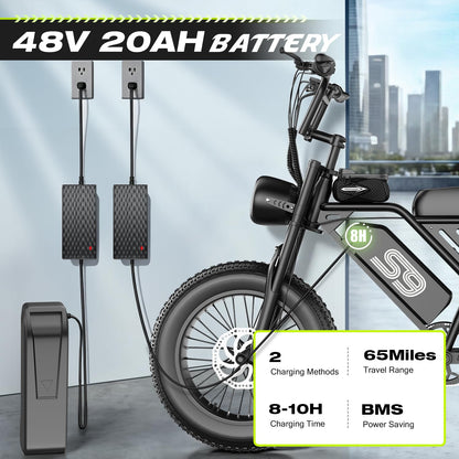 ASKGO Electric Bike for Adults Teens, 2500W Peak, 28/36 Mph & 65 Miles, 16/20" Fat Tire All-Terrain Electric Dirt Bike