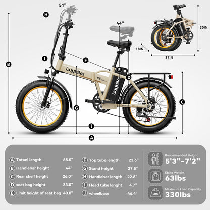 EUYBIKE Foldable Electric Bike for Adults, 48V 20Ah Removable Lithium Battery up to 80Miles, 20" Fat Tire 1000W Peak Motor Dirt Ebike