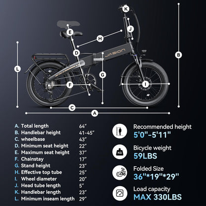 Jasion EB6 Foldable Electric Bike for Adults, 1200W Peak Motor 25 MPH EBike