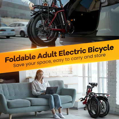 Folding Electric Bike for Adults with Peak 1000W Motor, 48V 20AH Battery up to 80 Miles, 20" Fat Tire All Terrain Ebike