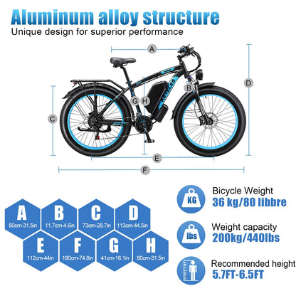 KETELES Ebikes for Adults, AWD Dual Motor Ebike Peak 6000W 26” Electric Bike Fat Tire, 52V 26AH Battery