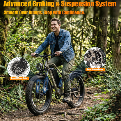 5000W Peak AWD Dual Motor Electric Bike for Adults Up to 90 Mi Long Range