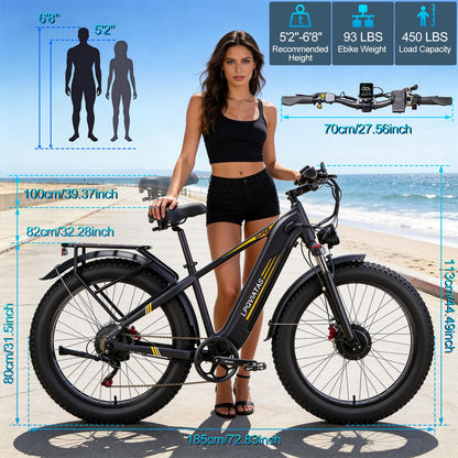 8000W-Peak Dual Motor Electric Bike for Adults,52V 26AH Battery Max 50MPH Up To 100 Miles