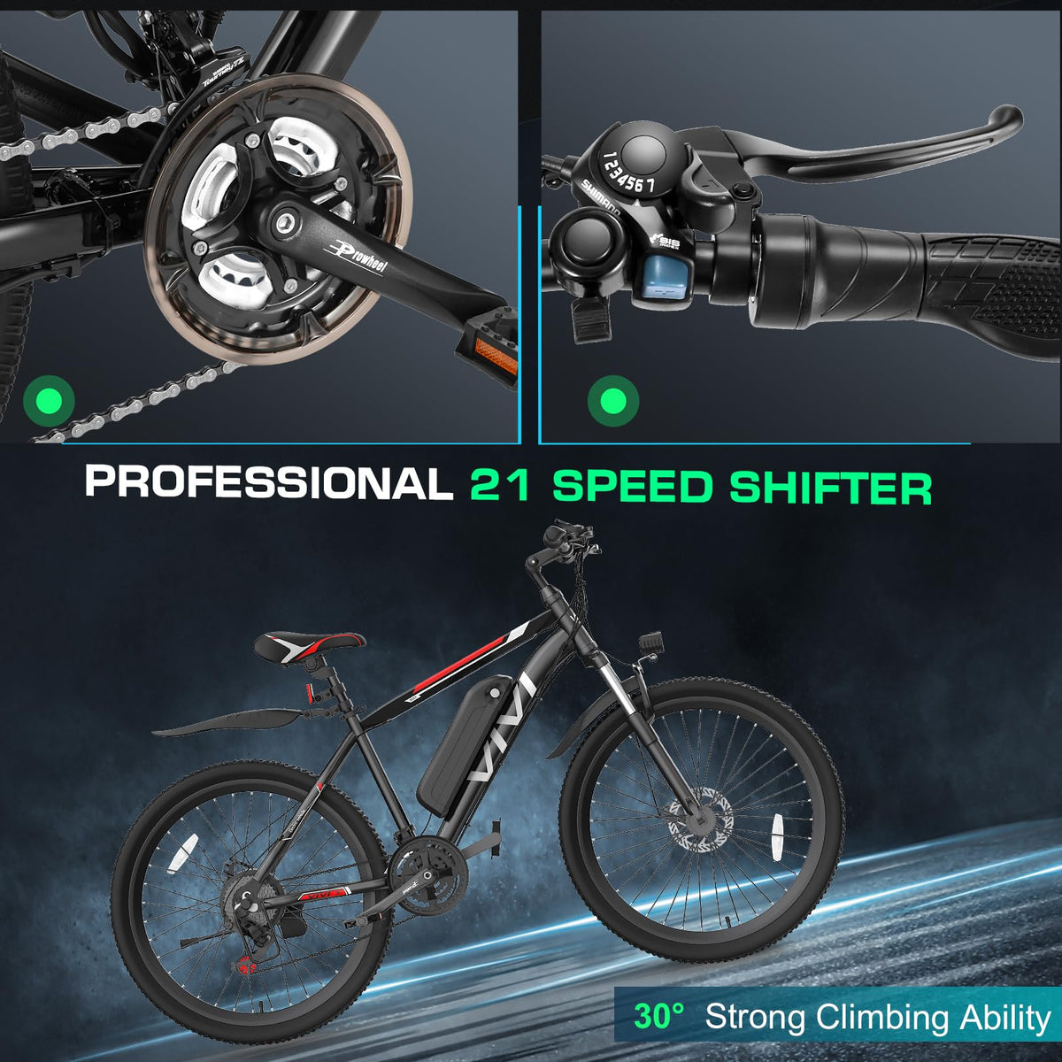 Vivi Electric Bike for Adults, Peak 750W Ebike 26" Electric Mountain Bike, 20MPH Adult Electric Bicycles Commuter Ebike with 48V Battery