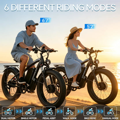 9000W-Peak 58V Peak 34Ah Dual-Motor-Ebike for Adult Max 48MPH Up to 105 Mi