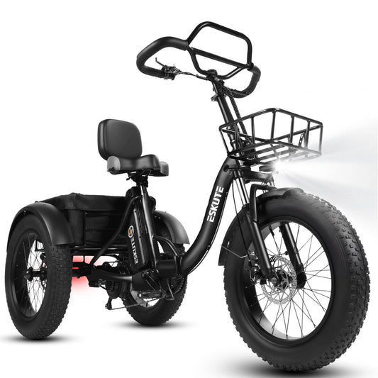 ESKUTE T300 Pro Electric Trike for Adults, 998.4Wh Long-Range Battery, 1200W Peak Motor, 20"x4.0" Fat Tires