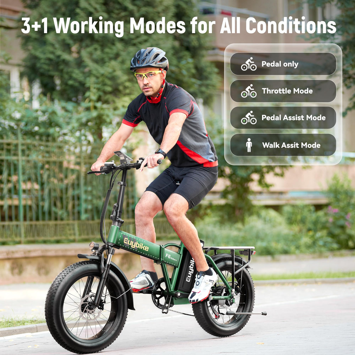 EUYBIKE Foldable Electric Bike for Adults, 48V 20Ah Removable Lithium Battery up to 80Miles, 20" Fat Tire 1000W Dirt Ebike