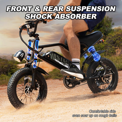 AVDLBIKE Electric Bike, A13 16'' Ebike for Teens, 500W Fat Tire E-Bike with 36V/12.8Ah Removable Battery