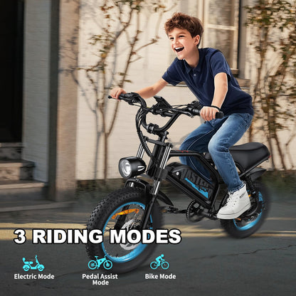 AVDLBIKE Electric Bike, 16'' Fat Tire eBike for Teens/Adults, 500W E-Bike with 36V/12.8Ah Removable Battery