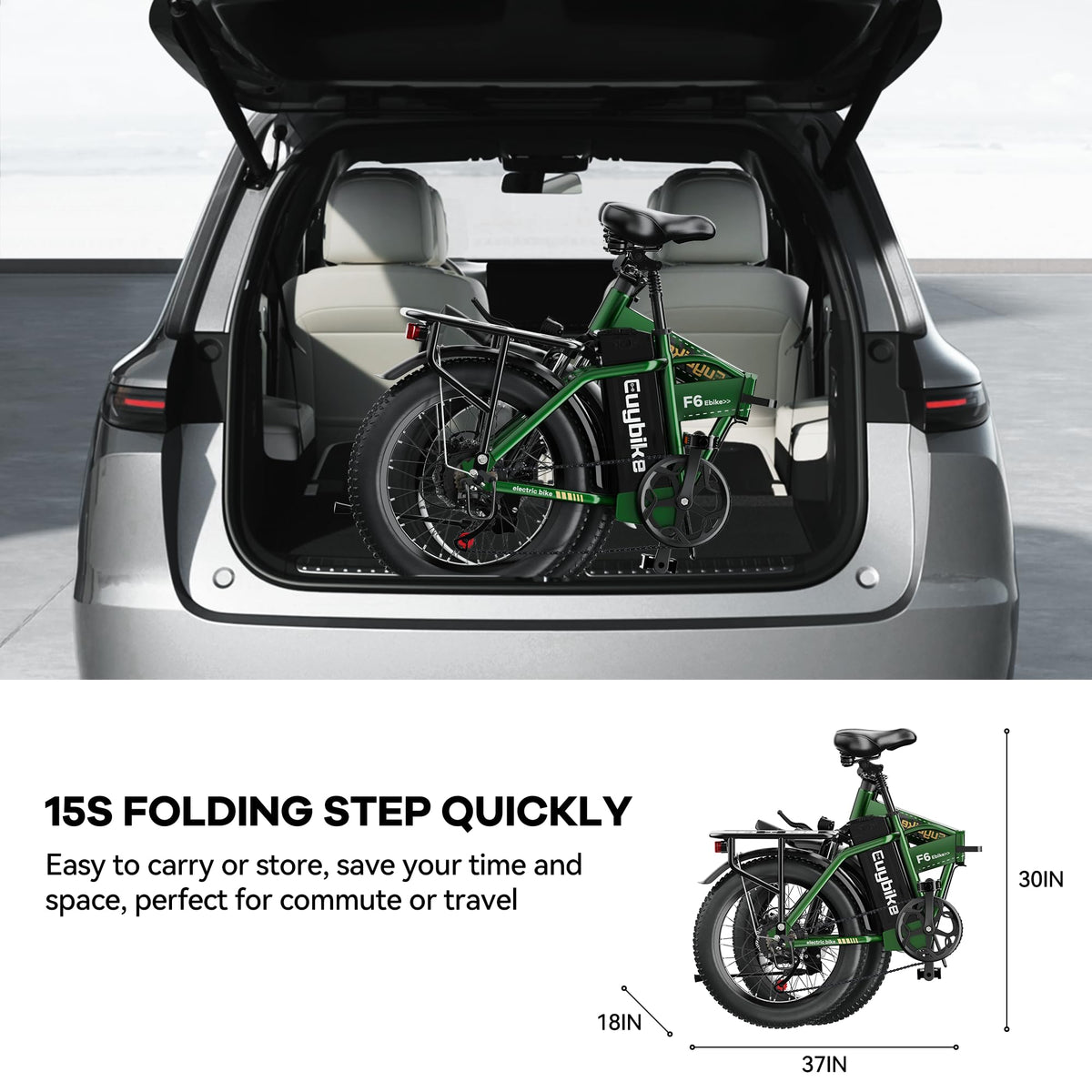 EUYBIKE Foldable Electric Bike for Adults, 48V 20Ah Removable Lithium Battery up to 80Miles, 20" Fat Tire 1000W Dirt Ebike