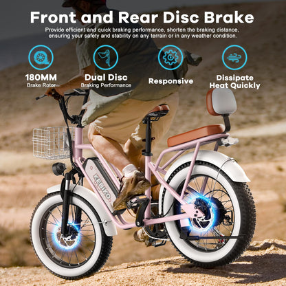 Electric Bike for Adults, 20"x 4" Fat Tire Ebike, 1450W Peak Bike with 48V 20AH Removable Battery