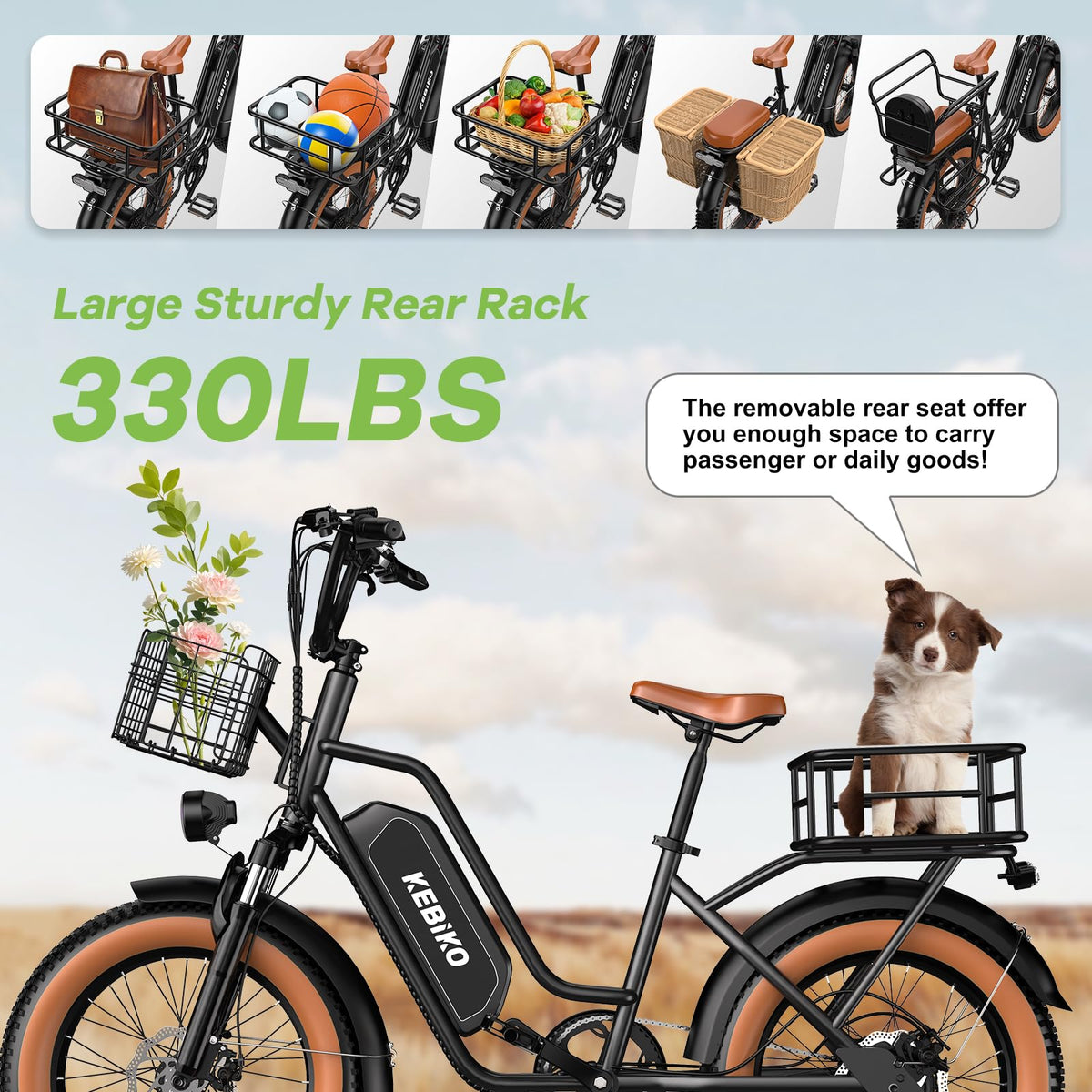 EUYBIKE Electric Bike for Adults, 20"x 4" Fat Tire Cargo Ebike, 1450W Peak Cargo Ebike with 48V 20AH Removable 960WH Battery