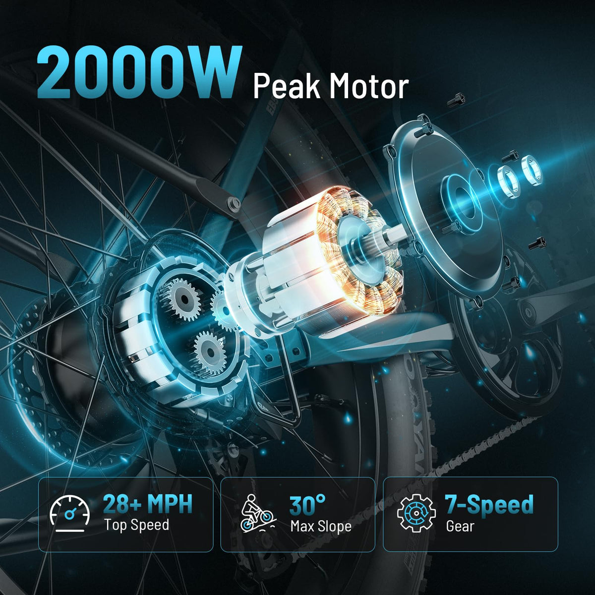 Jasion EB5 MAX Electric Bike for Adults 2000W Peak Motor, 48V 15Ah Battery